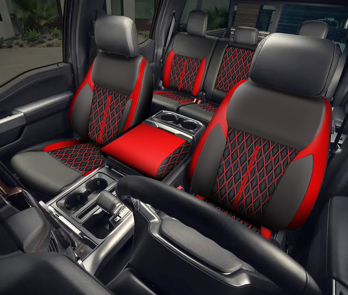 thumbnail image 2 of Luxury Black Quilted Diamond Faux Leather Seat Covers For Fiat Doblo & Cargo Front Seats 2 of 5