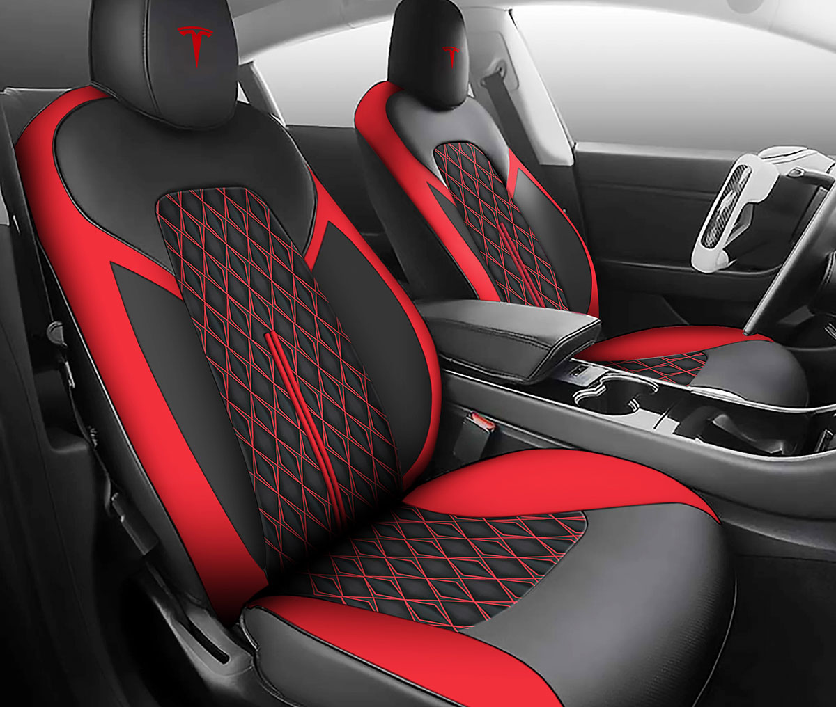 thumbnail image 2 of Luxury Black Quilted Diamond Faux Leather Seat Covers For Fiat Doblo & Cargo Front Seats 2 of 5