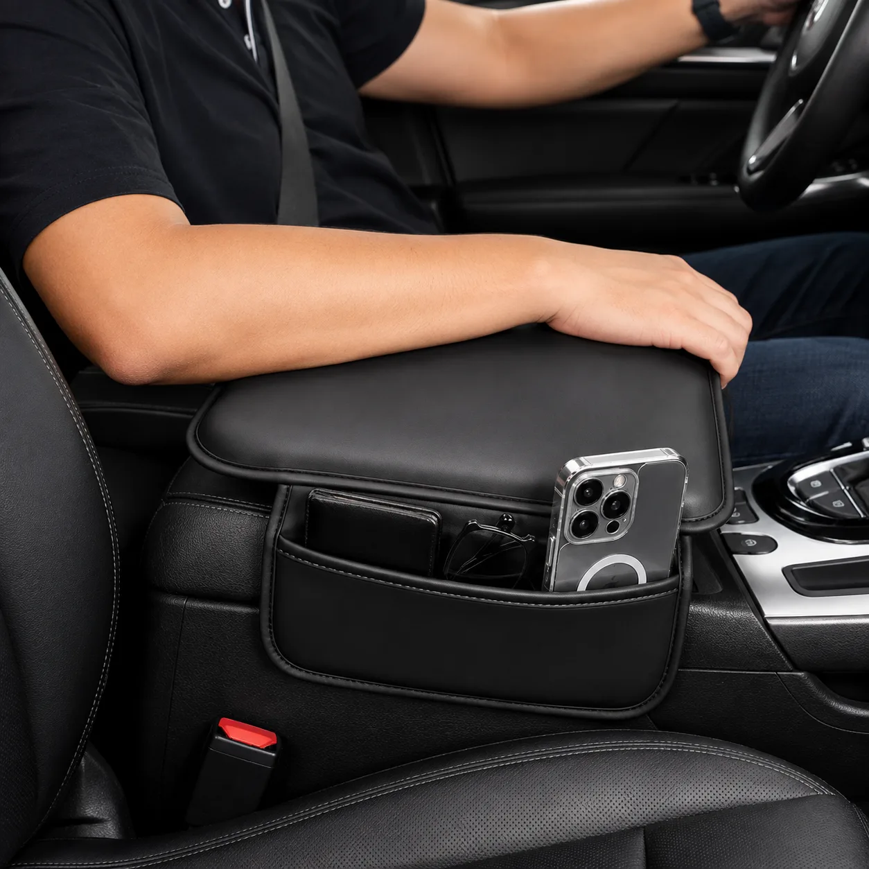 Leather Center Console Armrest Booster Pad with Storage Pocket for car - Gallery 3