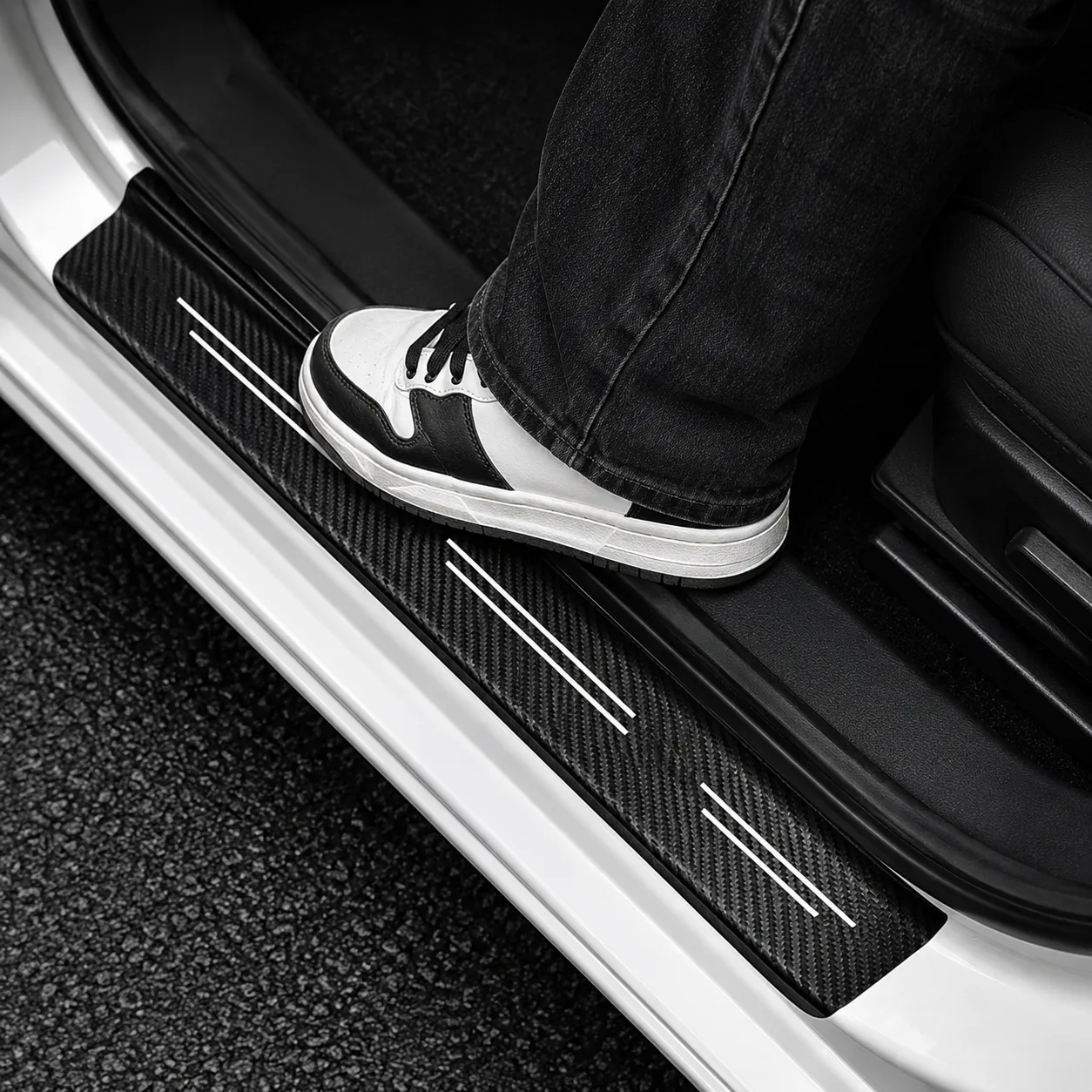 Carbon-Fiber-Style Car Door Sill Protector Stickers - Gallery 2