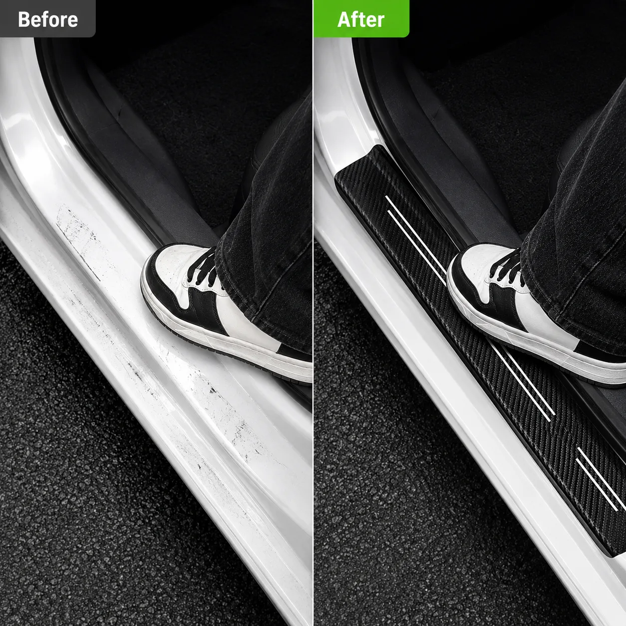 Carbon-Fiber-Style Car Door Sill Protector Stickers - Gallery 4