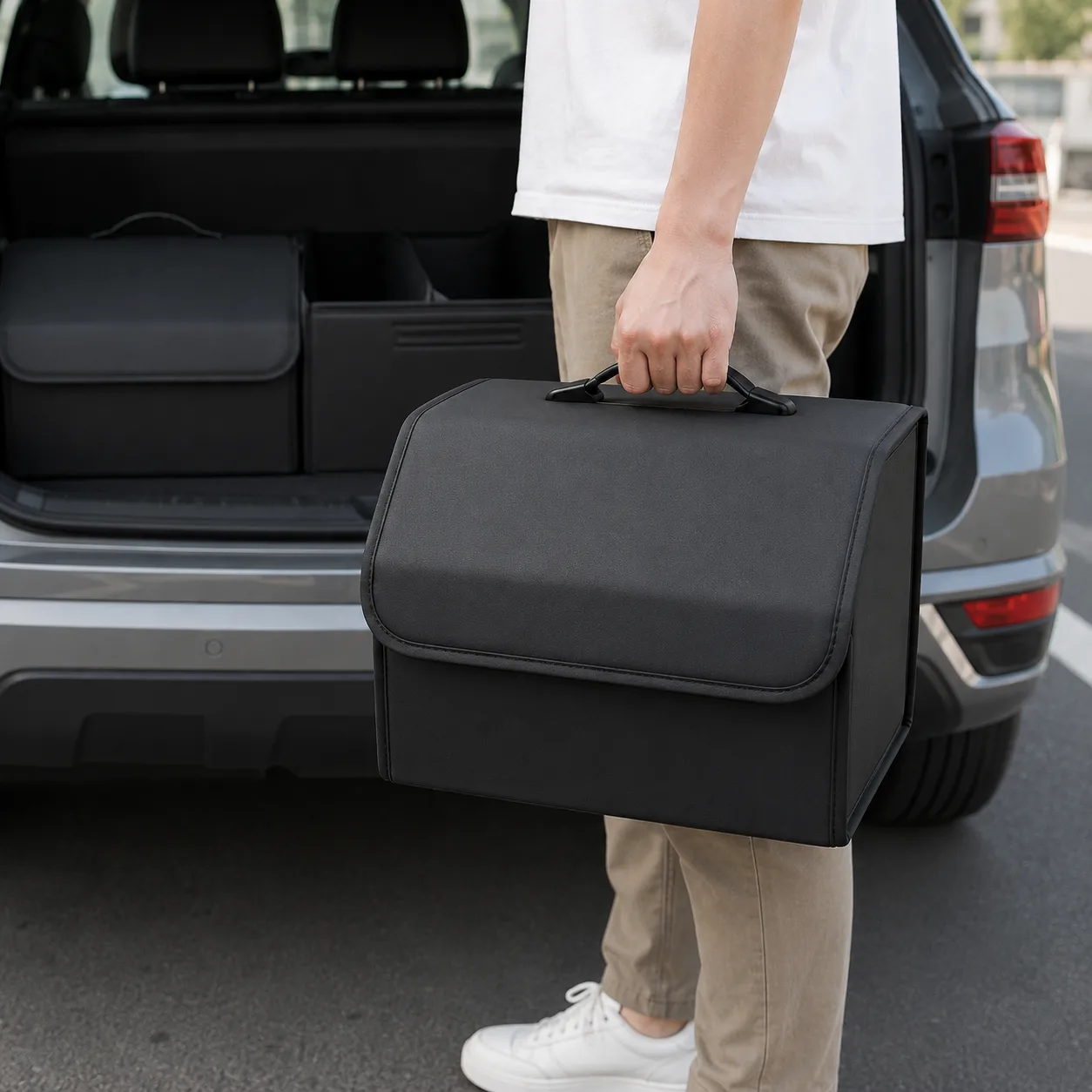 Collapsible PU Leather Trunk Organizer with Lid - Gallery 5