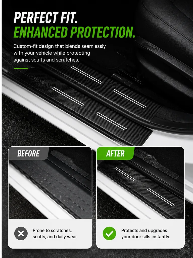 Carbon-Fiber-Style Truck Door Sill Protector Stickers - Gallery 7