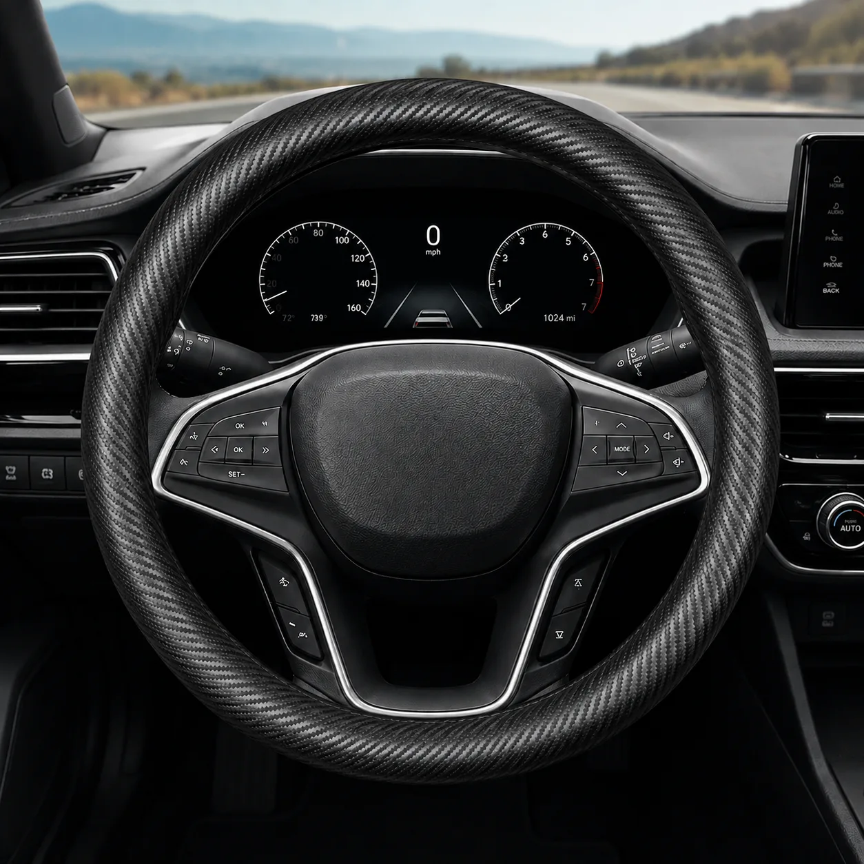 Carbon-Fiber-Style Truck Steering Wheel Cover - Gallery 1