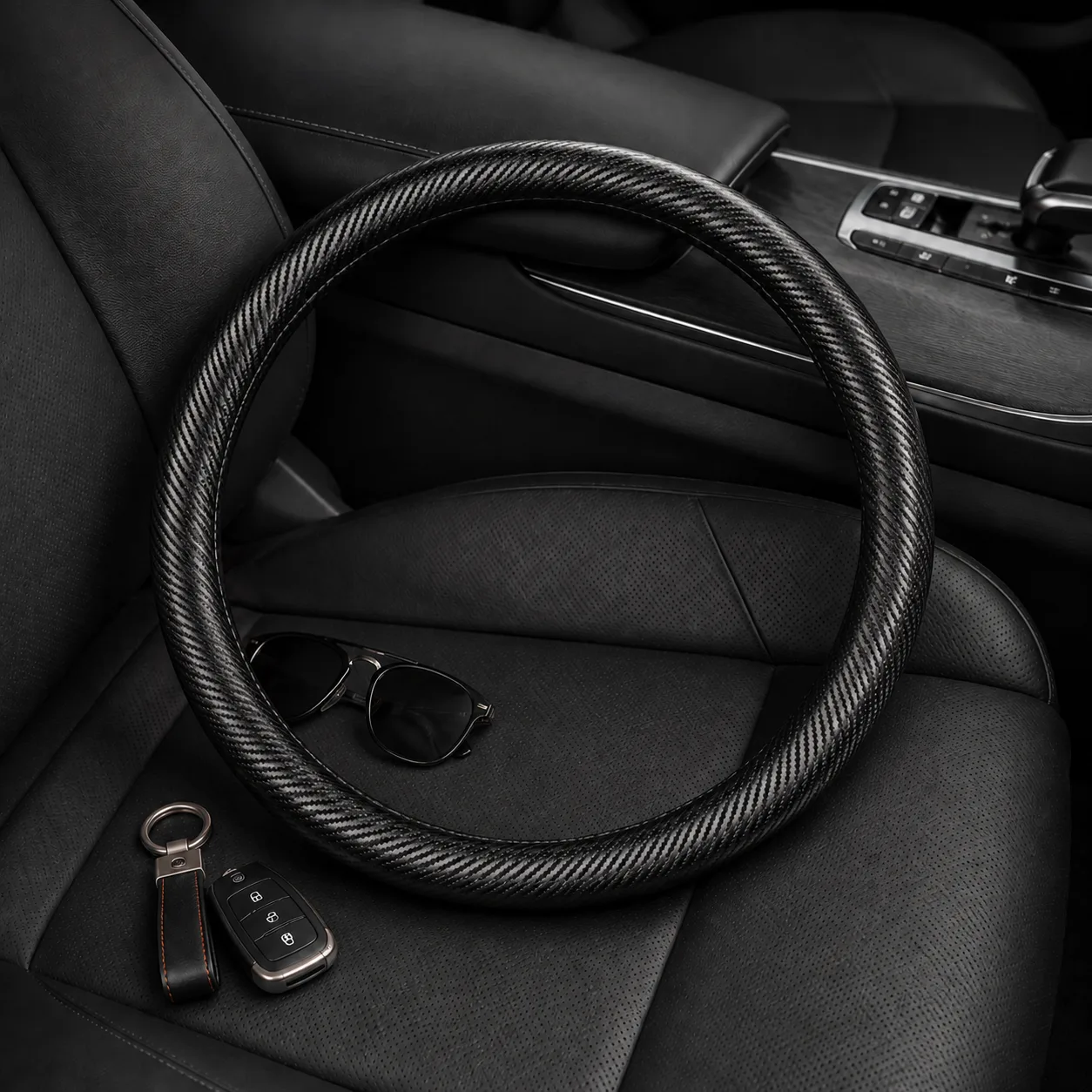 Carbon-Fiber-Style Truck Steering Wheel Cover - Gallery 2