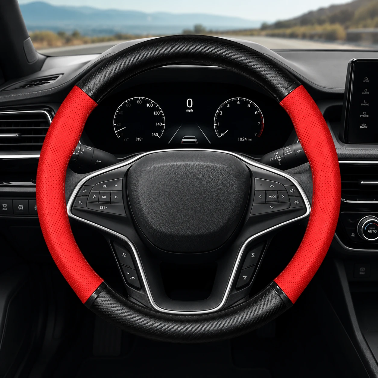 Leather & Carbon Truck Steering Wheel Cover - Gallery 2