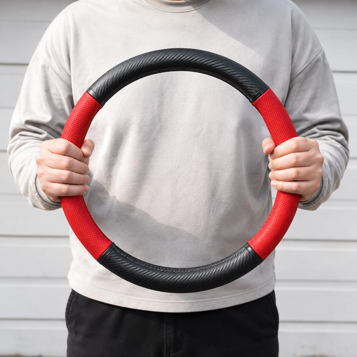 Leather & Carbon Truck Steering Wheel Cover - Gallery 4